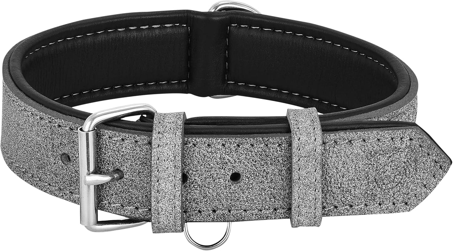 Riparo Dog Collars for Medium Dogs, Genuine Leather Dog Collar, Medium Dog Collar (M, Black/Red Thread)