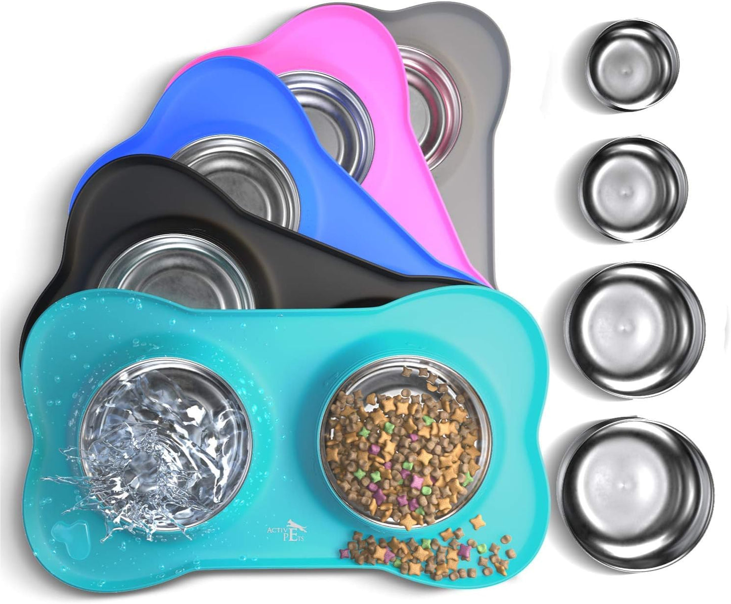 Dog Bowl Set, Stainless Steel No Spill Mess-Proof Food & Water Dog Food Bowls with Skid Resistant Silicone Mat, Dog Bowls Small Size Dog, Medium, & Large, Pet Puppy Bowls & Dog Dishes