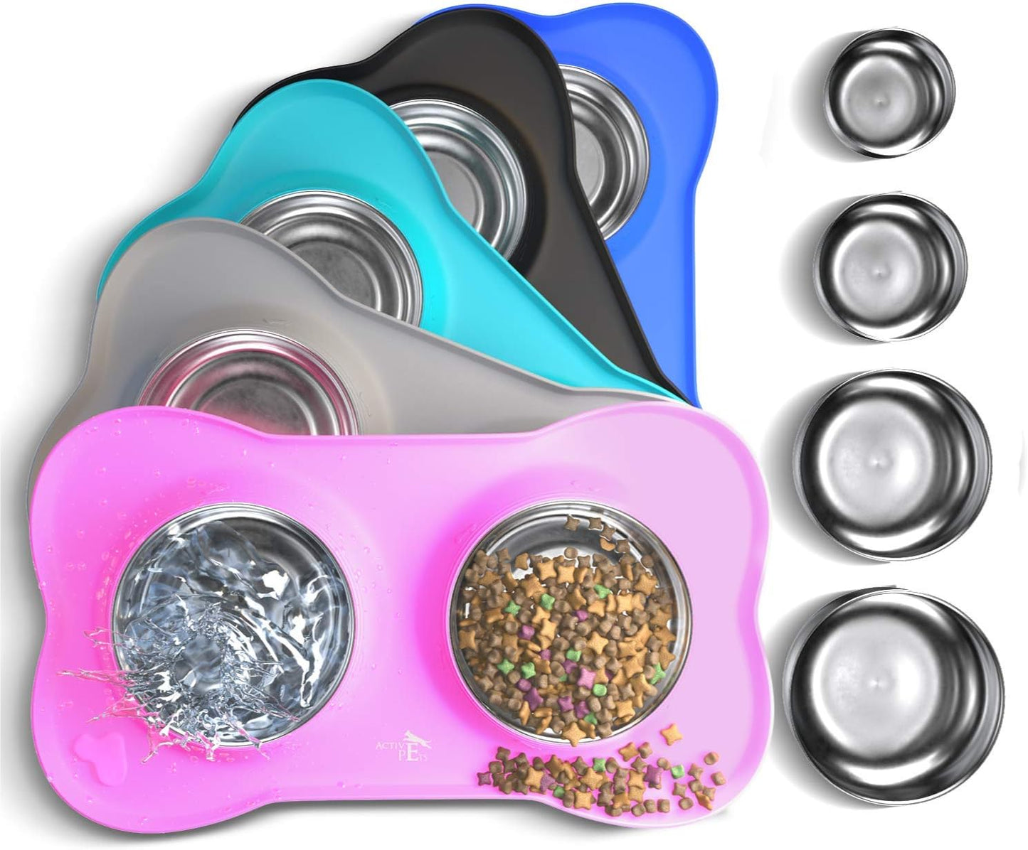 Dog Bowl Set, Stainless Steel No Spill Mess-Proof Food & Water Dog Food Bowls with Skid Resistant Silicone Mat, Dog Bowls Small Size Dog, Medium, & Large, Pet Puppy Bowls & Dog Dishes