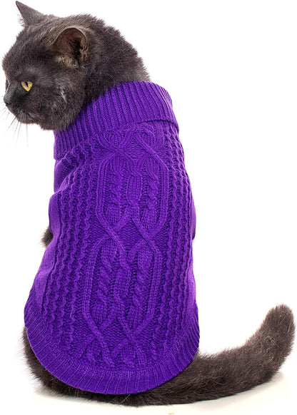 Cat Sweater 16 Color Turtleneck Knitted Sleeveless Dog Sweater Warm Winter Kitten Clothes Outfits for Cats or Small Dogs in Cold Season(Medium, Olive Green)