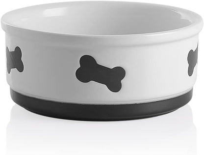 Ceramic Dog Bowls with Bone Pattern, Dog Food Dish for Large Dogs, Porcelain Pet Bowl for Water 70 Fl Oz (Gray)