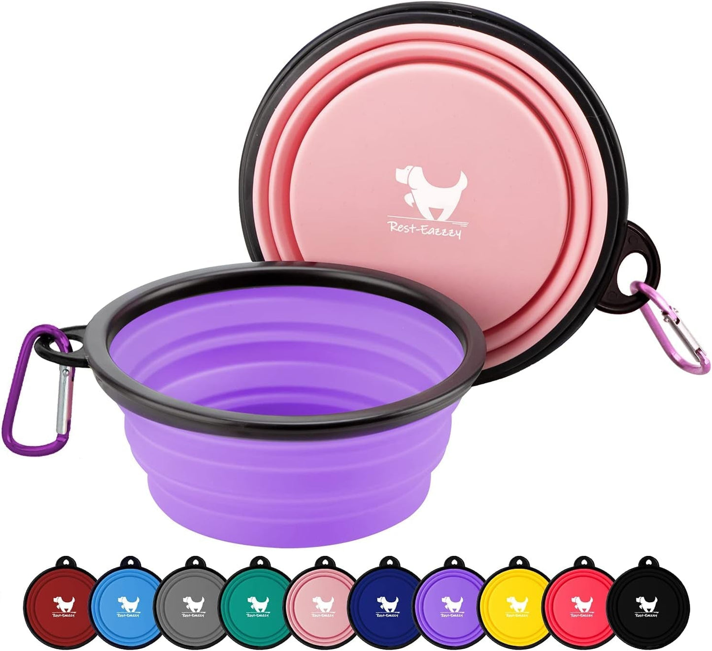 Collapsible Dog Bowls for Travel, 2-Pack Dog Portable Water Bowl for Dogs Cats Pet Foldable Feeding Watering Dish for Traveling Camping Walking with 2 Carabiners, BPA Free