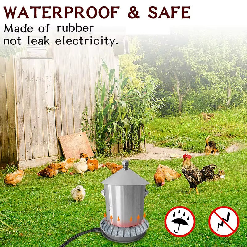 24.5Cm Poultry Water Heater Chicken Water Heater Base 60W Deicer Heated Base Chicken Drinker Heated Pad US Plug Durable Black