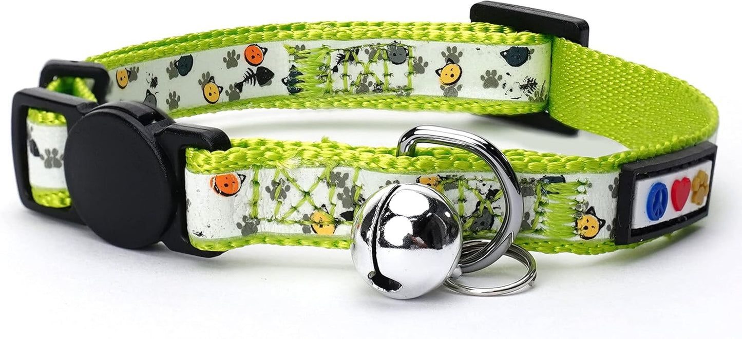 Glow in the Dark Cat Collar with Safety Buckle and Removable Bell Cat Collar Kitten Collar Teal Cat Collar