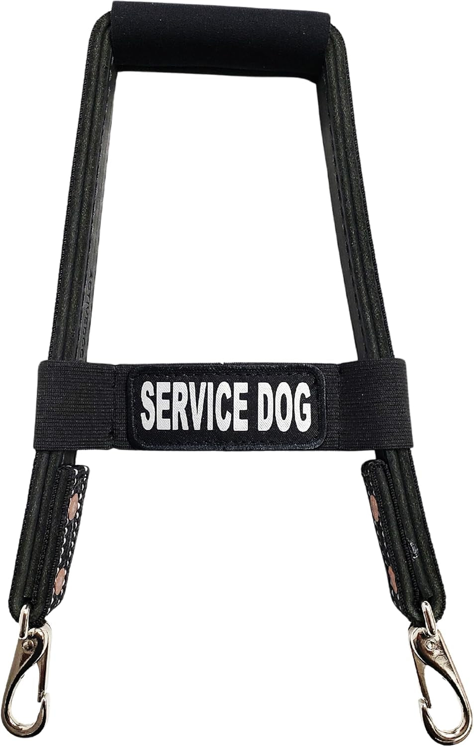 Activedogs Leather Bridge Handle for Service Dog 16" - Solid Steel & Leather Service Dog Handle with Easy Snap-On Clips, Reflective Service Dog ID Band & Neoprene Padded Handle