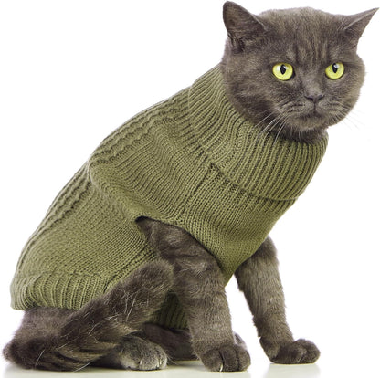 Cat Sweater 16 Color Turtleneck Knitted Sleeveless Dog Sweater Warm Winter Kitten Clothes Outfits for Cats or Small Dogs in Cold Season(Medium, Olive Green)