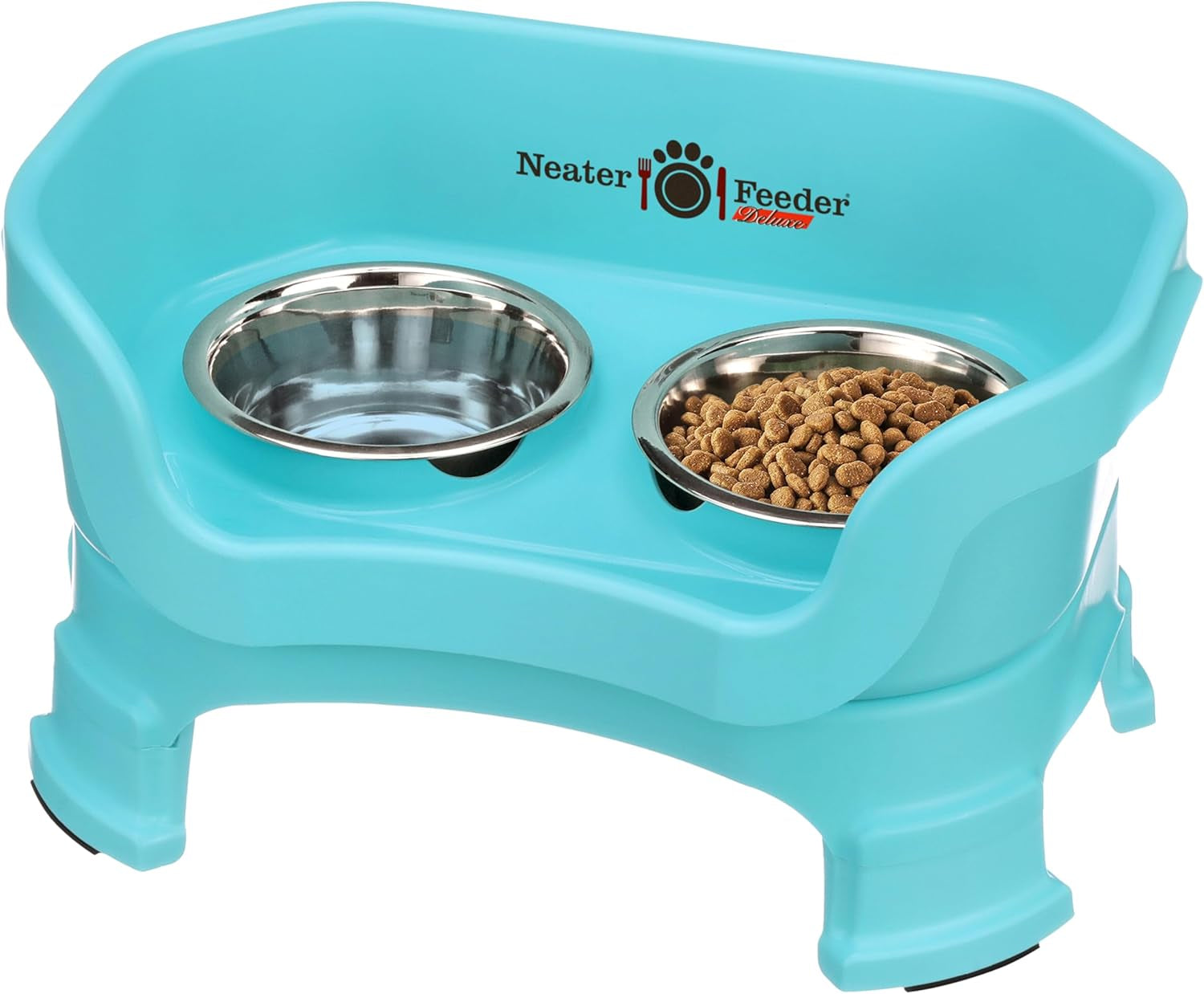 Neater Feeder Deluxe Small Mess Proof Feeder for Small Dogs & Cats, 1-1/2 Cup Food & 2-1/4 Cup Water Stainless Steel Bowls, Adjustable Height, Elevated, No Spill, Non-Tip, Non-Slip. Made in USA