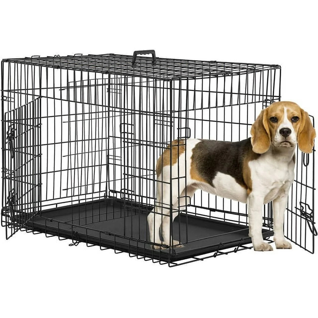 Double-Door Metal Dog Crate with Divider and Tray, X-Large, 48"L