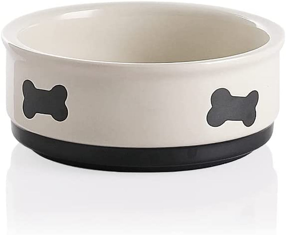 Ceramic Dog Bowls with Bone Pattern, Dog Food Dish for Large Dogs, Porcelain Pet Bowl for Water 70 Fl Oz (Gray)