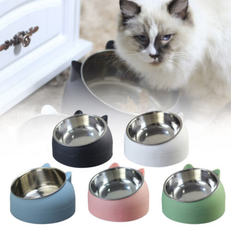 Cat Bowl Stainless Steel Tilted Raised Pet Food Feeder Slant Dish 200Ml