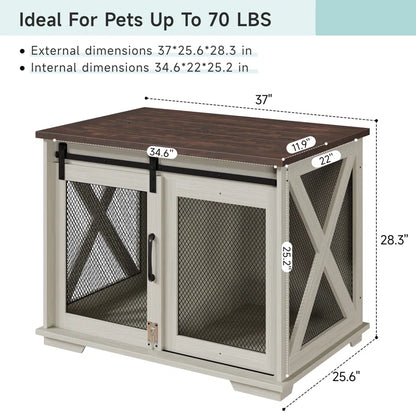 Dog Crate Furniture with Sliding Barn Door