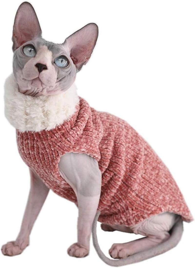 Sphynx Cat Clothes Winter Warm Faux Fur Sweater Outfit, Fashion High Collar Coat for Cats Pajamas for Cats and Small Dogs Apparel, Hairless Cat Shirts Sweaters (S (3.3-4.4 Lbs), Sky Blue)