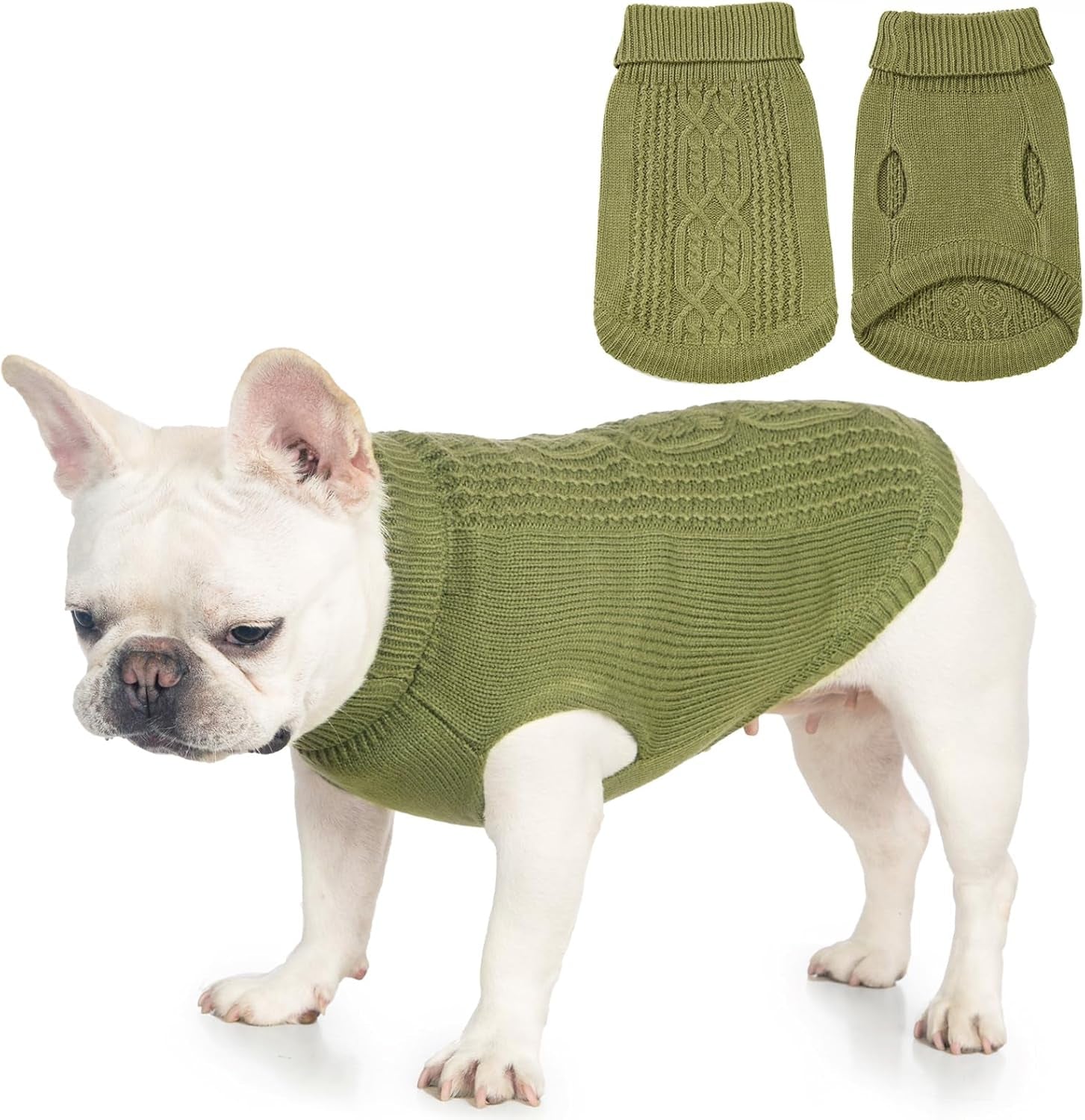 Cat Sweater 16 Color Turtleneck Knitted Sleeveless Dog Sweater Warm Winter Kitten Clothes Outfits for Cats or Small Dogs in Cold Season(Medium, Olive Green)