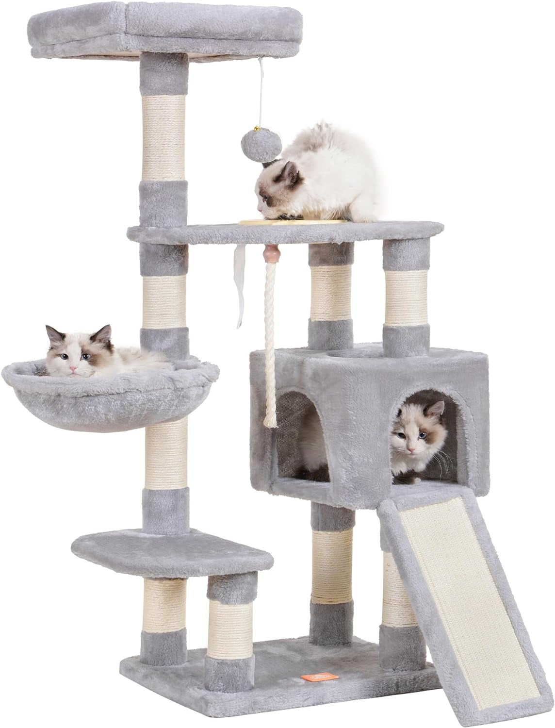 Cat Tree, Cat Tower for Indoor Cats with Scratching Board, Multi-Level Cat Furniture Condo with Feeding Bowl Smoky Gray HCT010G