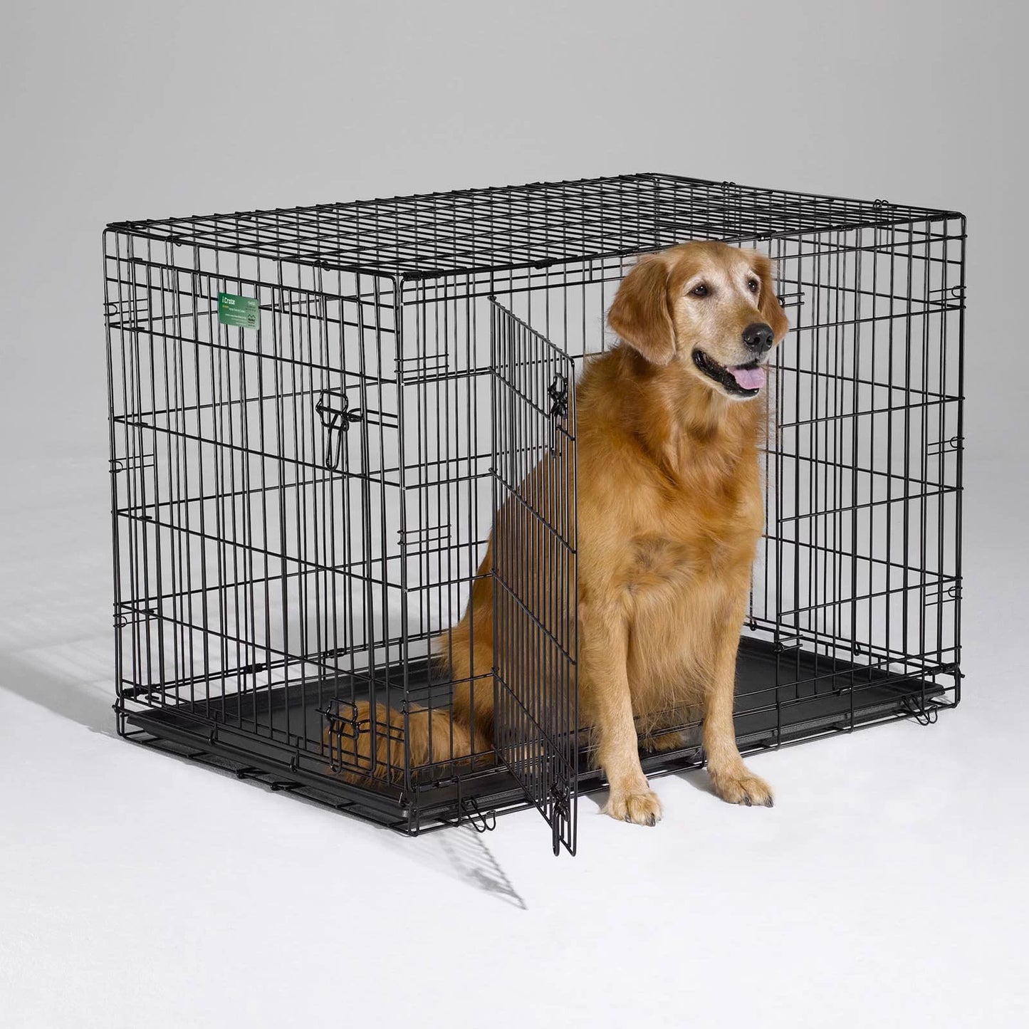 Newly Enhanced Double Door Icrate Dog Crate, Includes Leak-Proof Pan, Floor Protecting Feet, Divider Panel & New Patented Features, Measures 36.6L X 21.9W X 24.5H Inches, Black