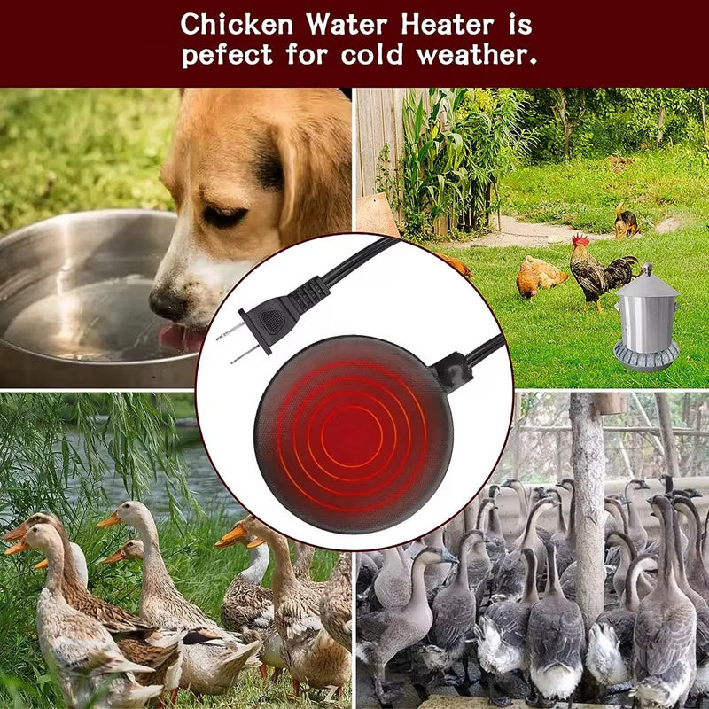 24.5Cm Poultry Water Heater Chicken Water Heater Base 60W Deicer Heated Base Chicken Drinker Heated Pad US Plug Durable Black