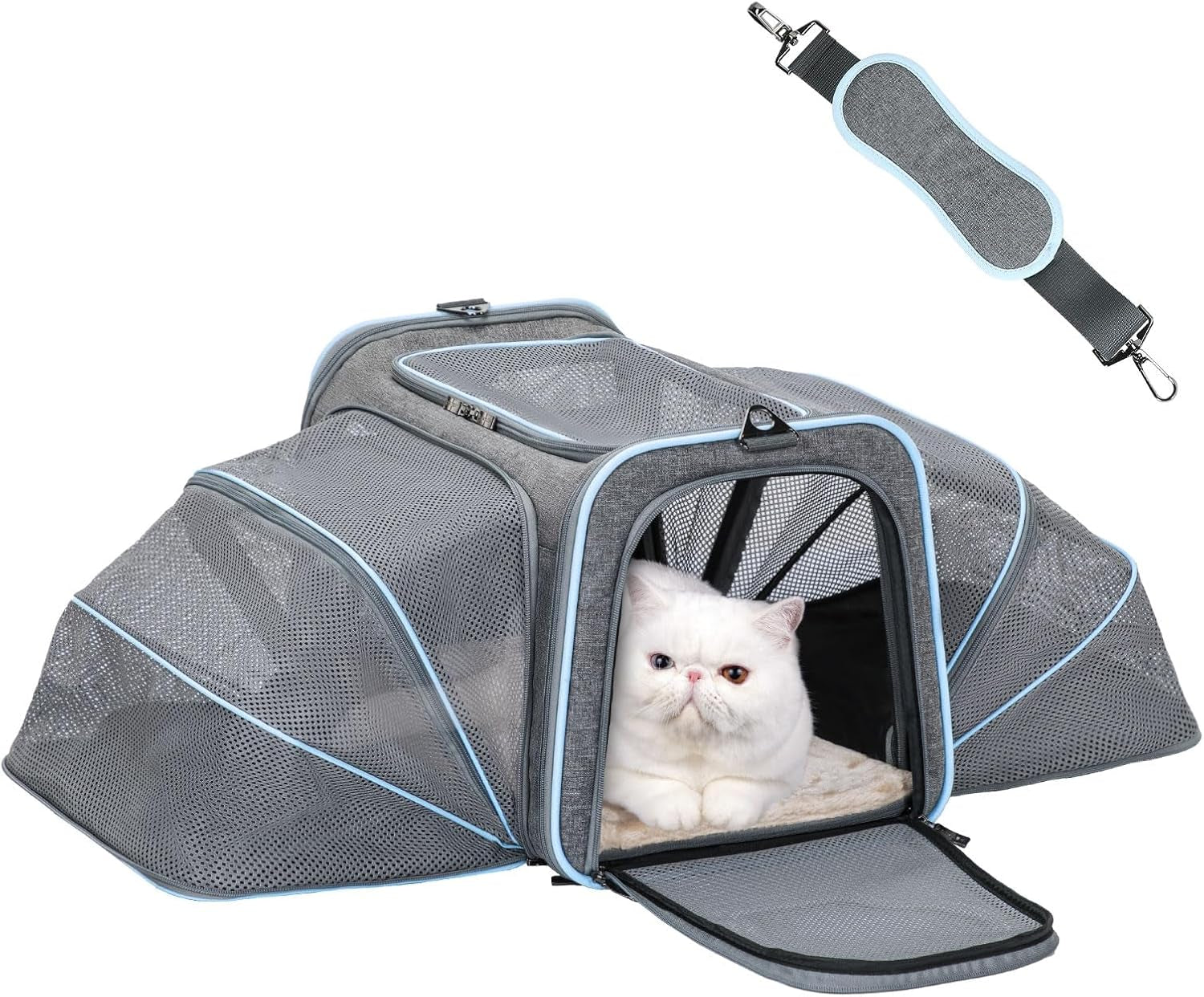 Expandable Cat Carriers Airline Approved, 16"X10"X9" Small Dog Carrier Soft-Sided Portable Washable Pet Travel Carrier with Two Extension for Kitten,Rabbit, Puppy, Small Animal