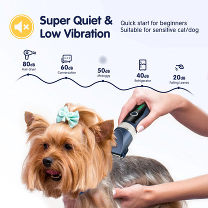 Dog Clippers, Dog Grooming Clippers for Thick Fur Nail with Low Noise Rechargeable Cordless Electric Quiet Pet Clippers Set Grooming Kits for Dogs Cats Pets