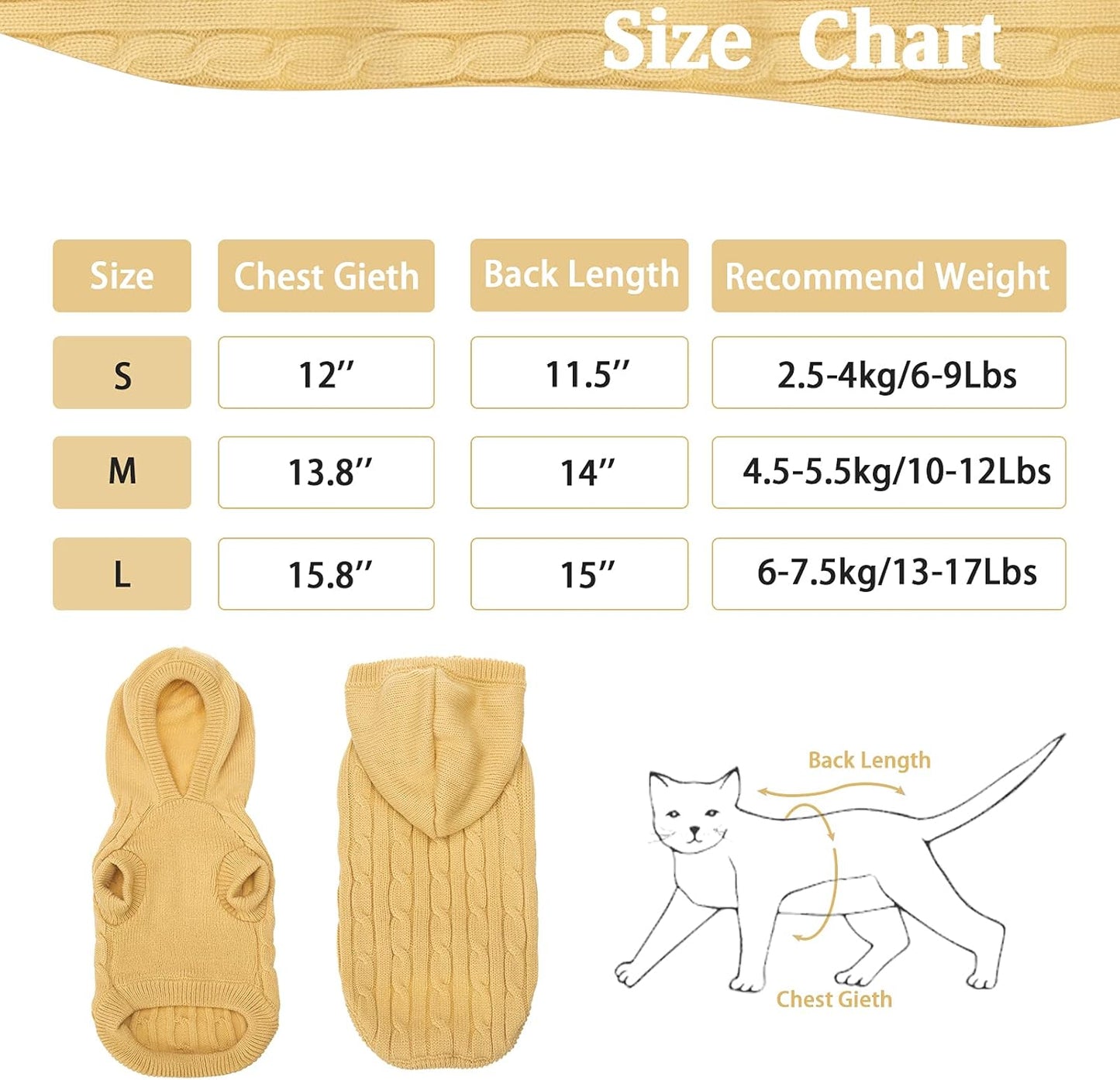 Winter Dog or Cat Sweater Coat - Soft Cold Weather Clothes Knitwear for Kitties & Small Dogs Indoor Outdoor Walking Warm, Knitted Classic for Doggies Kitties Girls Boys, Cream M