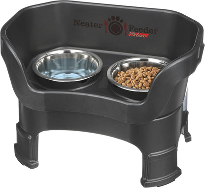 Neater Feeder Deluxe Small Mess Proof Feeder for Small Dogs & Cats, 1-1/2 Cup Food & 2-1/4 Cup Water Stainless Steel Bowls, Adjustable Height, Elevated, No Spill, Non-Tip, Non-Slip. Made in USA