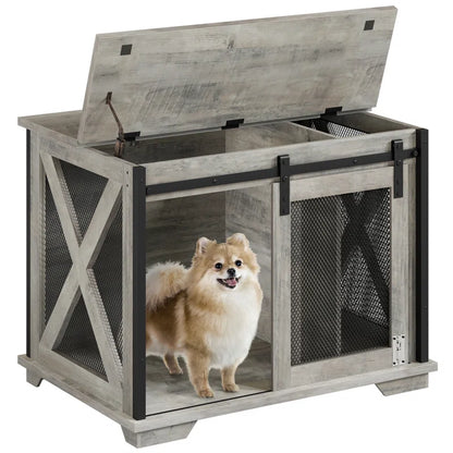 Dog Crate Furniture with Sliding Barn Door