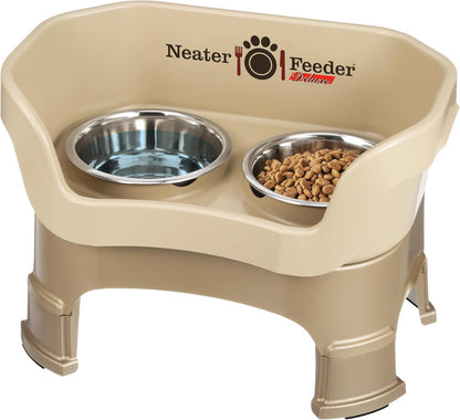 Neater Feeder Deluxe Small Mess Proof Feeder for Small Dogs & Cats, 1-1/2 Cup Food & 2-1/4 Cup Water Stainless Steel Bowls, Adjustable Height, Elevated, No Spill, Non-Tip, Non-Slip. Made in USA