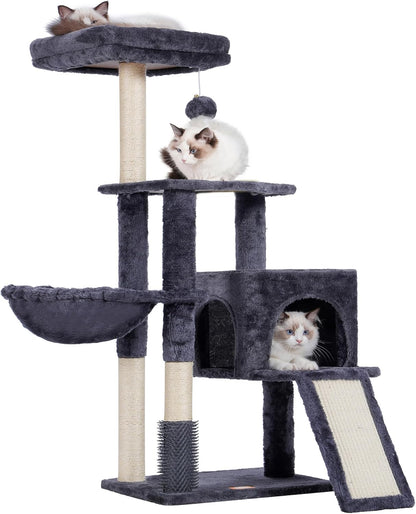 Cat Tree, Cat Tower for Indoor Cats with Scratching Board, Multi-Level Cat Furniture Condo with Feeding Bowl Smoky Gray HCT010G