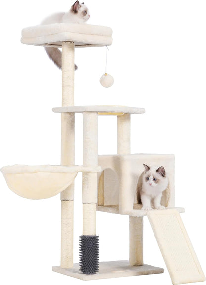 Cat Tree, Cat Tower for Indoor Cats with Scratching Board, Multi-Level Cat Furniture Condo with Feeding Bowl Smoky Gray HCT010G