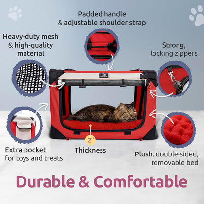 Large Cat Carrier & Dog Carrier for 2 Cats or Medium Dog. Soft Sided Pet Carrier for Travel. Collapsible, Portable Cat Bag with Soft Bed, Top & Side Loading, Locking Zippers, Puppy Crate & Cat Kennel