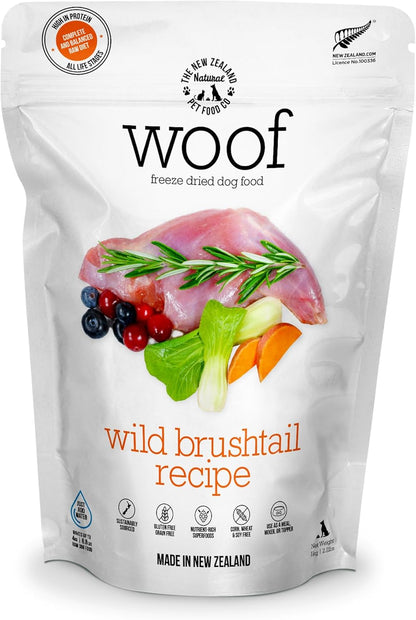 WOOF Freeze Dried Dog Food - Wild Brushtail Recipe, High Protein Dog Treats, Dog Food Toppers & Meals, 2.2 Lb