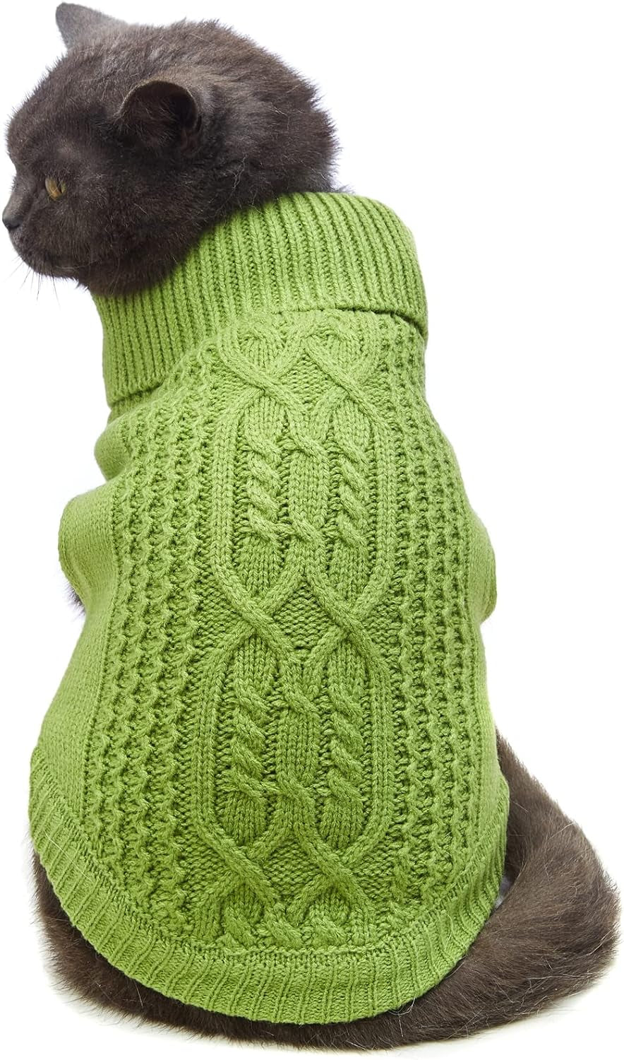 Cat Sweater 16 Color Turtleneck Knitted Sleeveless Dog Sweater Warm Winter Kitten Clothes Outfits for Cats or Small Dogs in Cold Season(Medium, Olive Green)