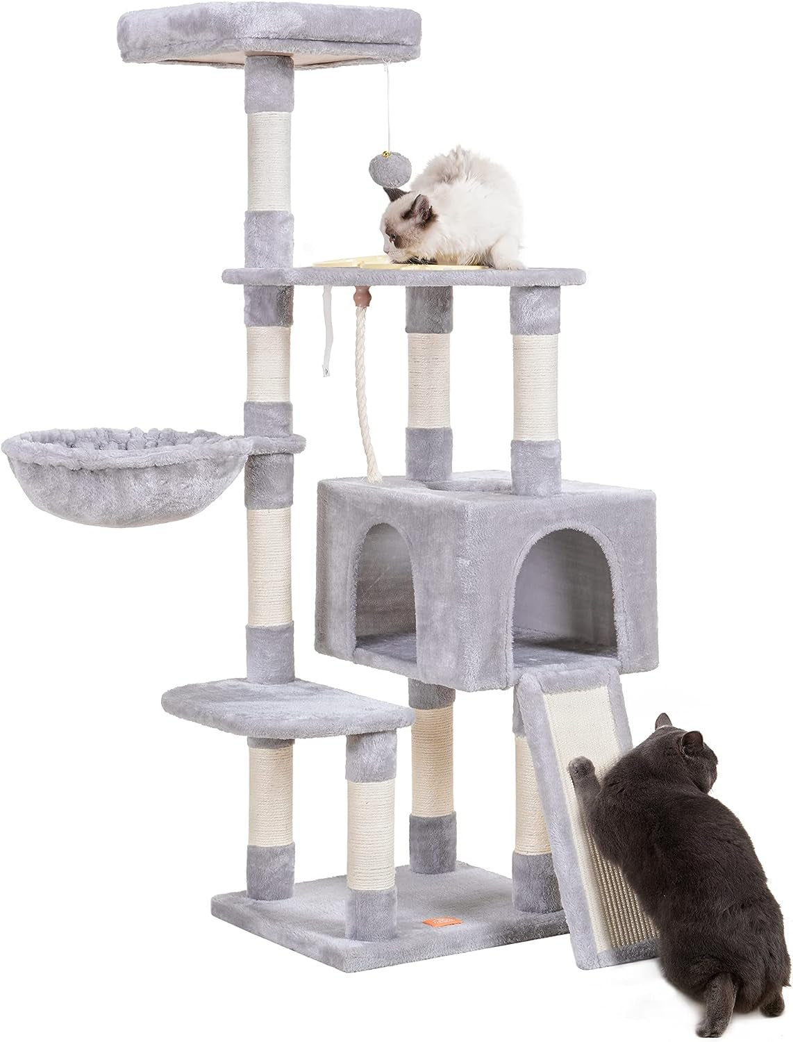 Cat Tree, Cat Tower for Indoor Cats with Scratching Board, Multi-Level Cat Furniture Condo with Feeding Bowl Smoky Gray HCT010G