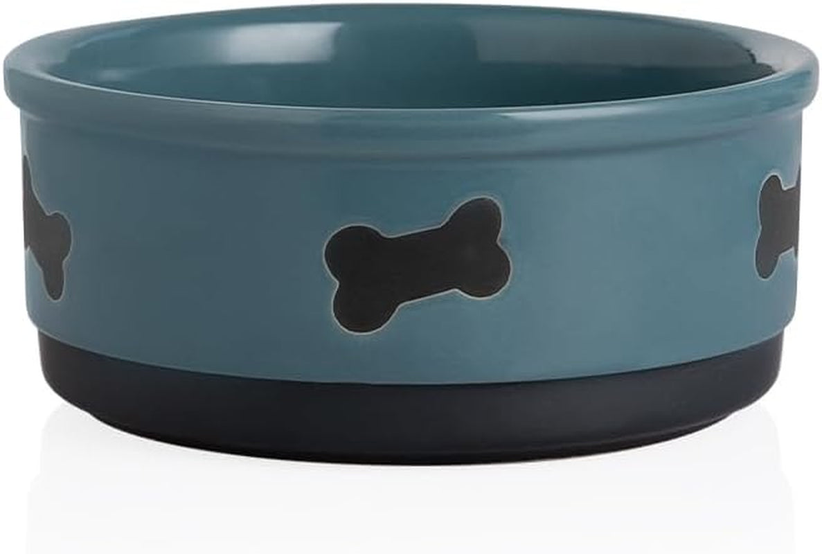 Ceramic Dog Bowls with Bone Pattern, Dog Food Dish for Large Dogs, Porcelain Pet Bowl for Water 70 Fl Oz (Gray)