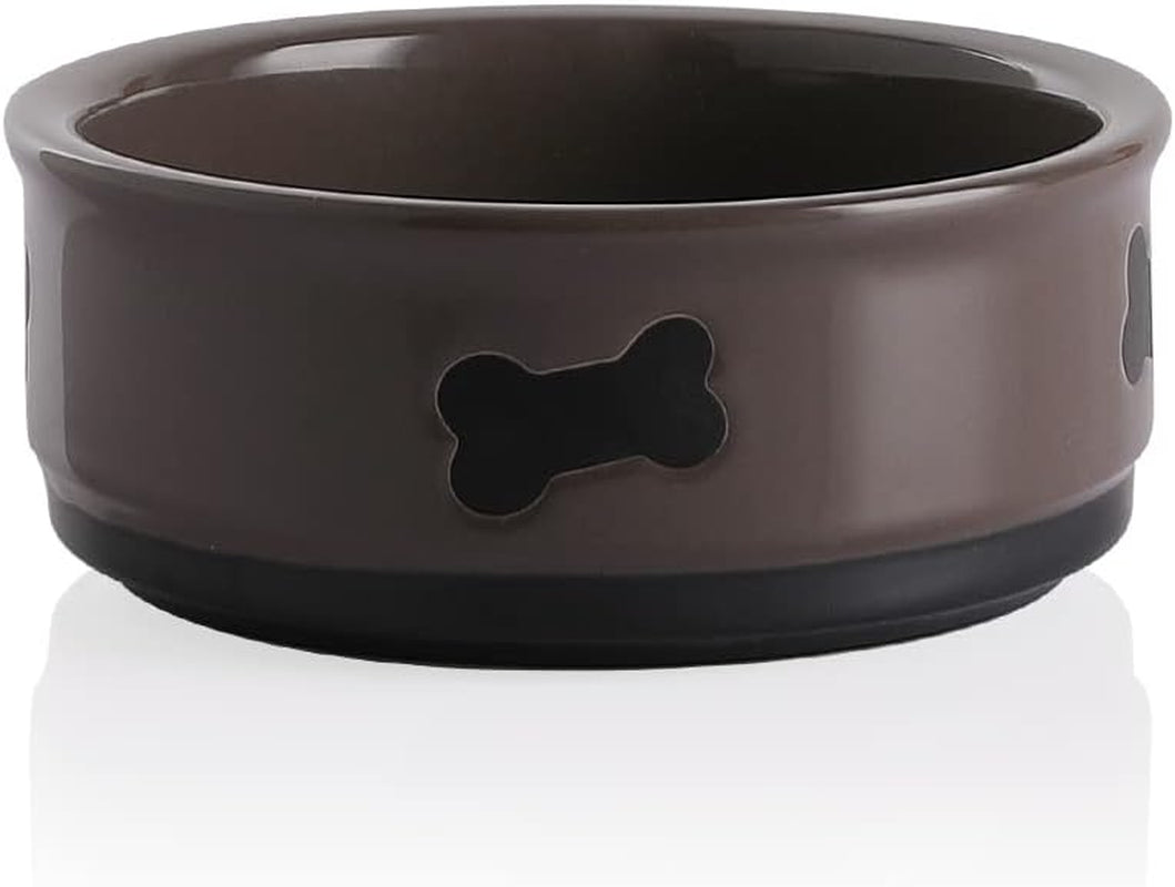 Ceramic Dog Bowls with Bone Pattern, Dog Food Dish for Large Dogs, Porcelain Pet Bowl for Water 70 Fl Oz (Gray)