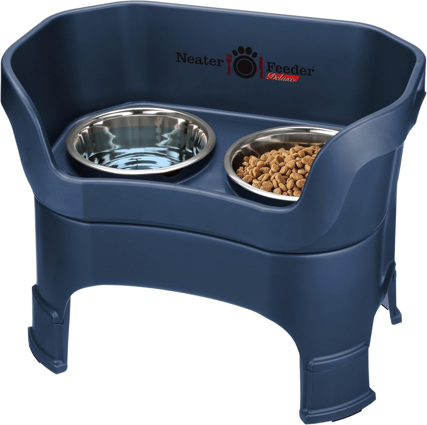 Neater Feeder Deluxe Small Mess Proof Feeder for Small Dogs & Cats, 1-1/2 Cup Food & 2-1/4 Cup Water Stainless Steel Bowls, Adjustable Height, Elevated, No Spill, Non-Tip, Non-Slip. Made in USA