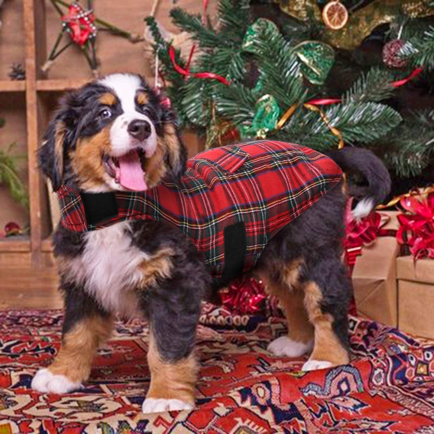 Plaid Dog Fleece Vest, Reversible Warm Dog Clothes, Winter Dog Coat for Cold Weather, Dog Fleece Jacket with Pockets, Sweaters for Small Medium Large Dogs Christmas Costume