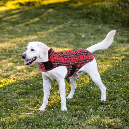 Plaid Dog Fleece Vest, Reversible Warm Dog Clothes, Winter Dog Coat for Cold Weather, Dog Fleece Jacket with Pockets, Sweaters for Small Medium Large Dogs Christmas Costume