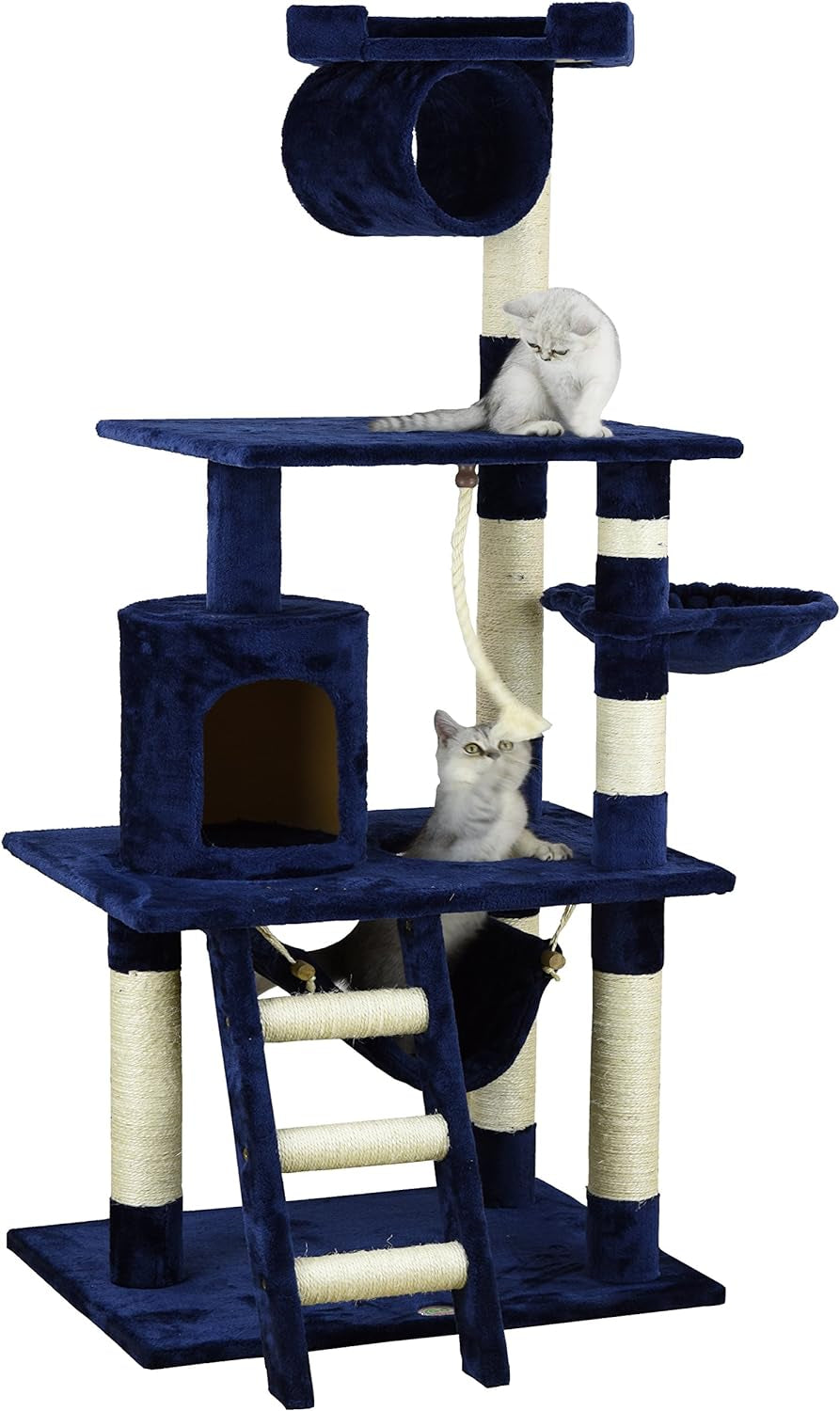 Classic Cat Tree, Faux Fur Finish, Sisal Rope Scratcher, 62"H, Beige