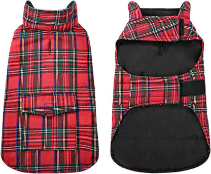 Plaid Dog Fleece Vest, Reversible Warm Dog Clothes, Winter Dog Coat for Cold Weather, Dog Fleece Jacket with Pockets, Sweaters for Small Medium Large Dogs Christmas Costume