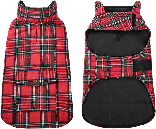 Plaid Dog Fleece Vest, Reversible Warm Dog Clothes, Winter Dog Coat for Cold Weather, Dog Fleece Jacket with Pockets, Sweaters for Small Medium Large Dogs Christmas Costume