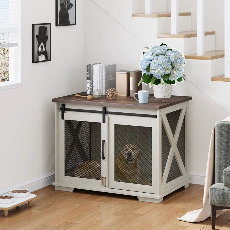 Dog Crate Furniture with Sliding Barn Door