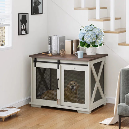 Dog Crate Furniture with Sliding Barn Door