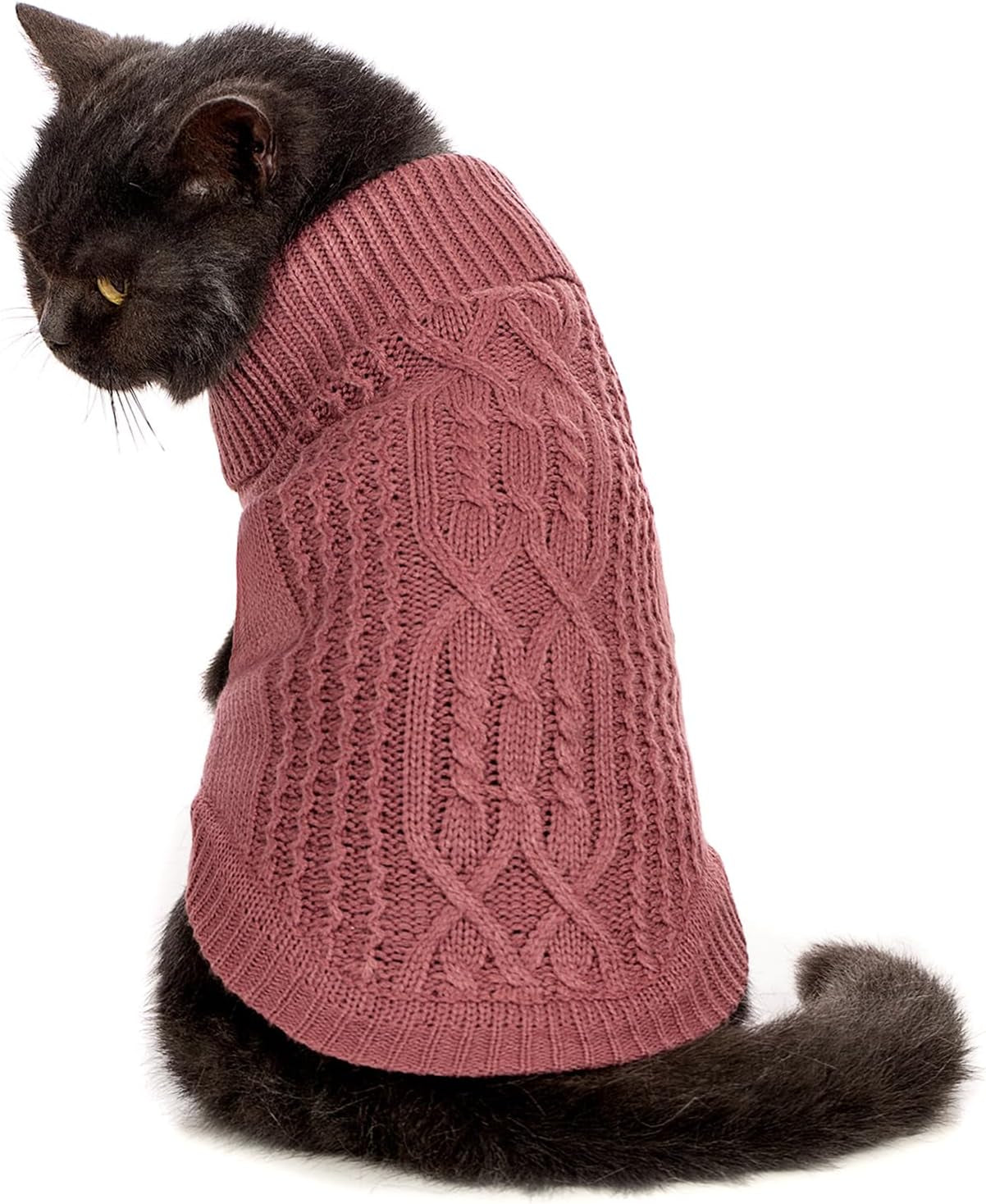 Cat Sweater 16 Color Turtleneck Knitted Sleeveless Dog Sweater Warm Winter Kitten Clothes Outfits for Cats or Small Dogs in Cold Season(Medium, Olive Green)