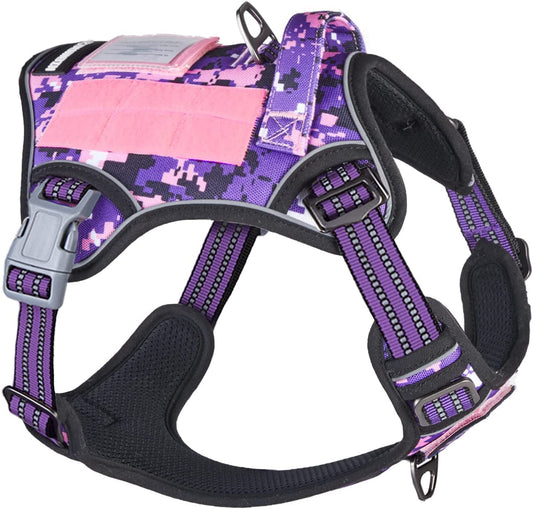 Tactical Dog Harness for Large Dogs No Pull, Famous TIK Tok No Pull Dog Harness, Fit Smart Reflective Pet Walking Harness for Training, Adjustable Dog Vest Harness with Handle Purple Camo XL