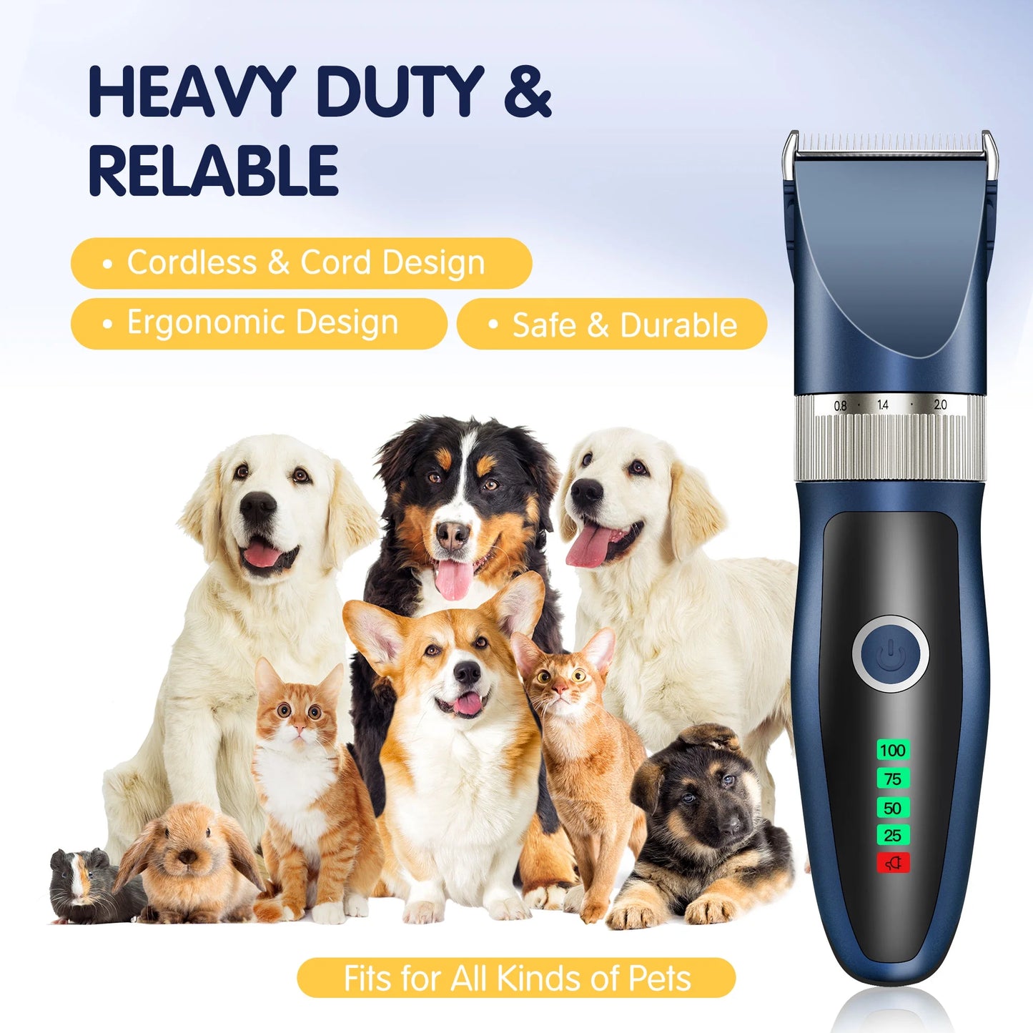 Dog Clippers, Dog Grooming Clippers for Thick Fur Nail with Low Noise Rechargeable Cordless Electric Quiet Pet Clippers Set Grooming Kits for Dogs Cats Pets