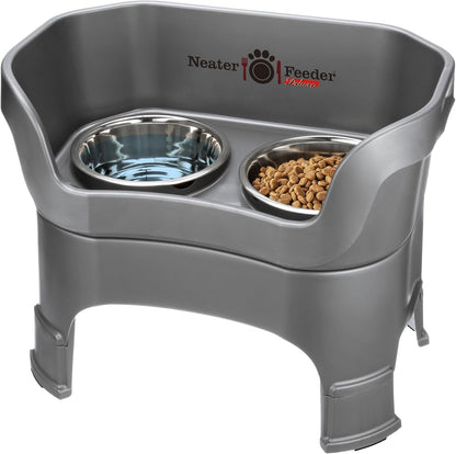 Neater Feeder Deluxe Small Mess Proof Feeder for Small Dogs & Cats, 1-1/2 Cup Food & 2-1/4 Cup Water Stainless Steel Bowls, Adjustable Height, Elevated, No Spill, Non-Tip, Non-Slip. Made in USA