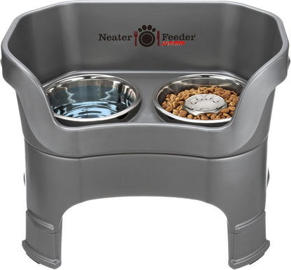 Neater Feeder Deluxe Small Mess Proof Feeder for Small Dogs & Cats, 1-1/2 Cup Food & 2-1/4 Cup Water Stainless Steel Bowls, Adjustable Height, Elevated, No Spill, Non-Tip, Non-Slip. Made in USA