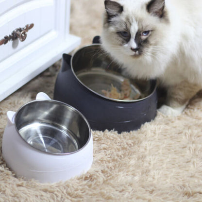 Cat Bowl Stainless Steel Tilted Raised Pet Food Feeder Slant Dish 200Ml