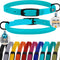 Cat Collar with Bell Kitten Rolled Leather Collars Safety QR ID Name Tag (Light Blue)