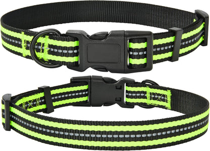 | Nylon Night Light Glow Collar for Medium Dogs | Reflective Band Cat Collar | Fluorescence Self-Luminescence Strap Puppy Collar | Safe Night Walk Collars for Dogs (Lime, S)